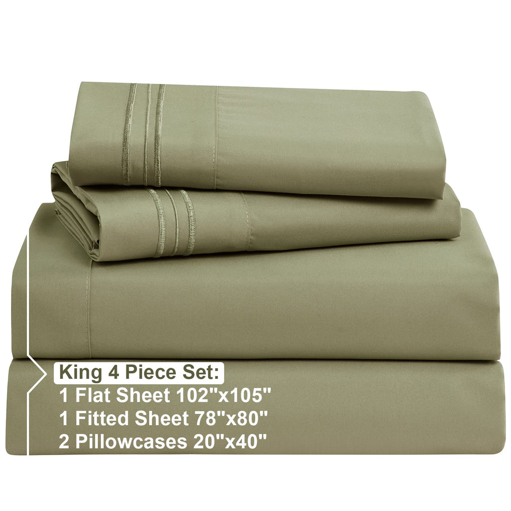 Nestl King Size Sheets Set - 4 Piece King Sheets, Bed Sheets For King Size Bed, Double Brushed King Bed Sheets, Hotel Luxury Sage Green Sheets Extra Soft Bedding Sheets & Pillowcases
