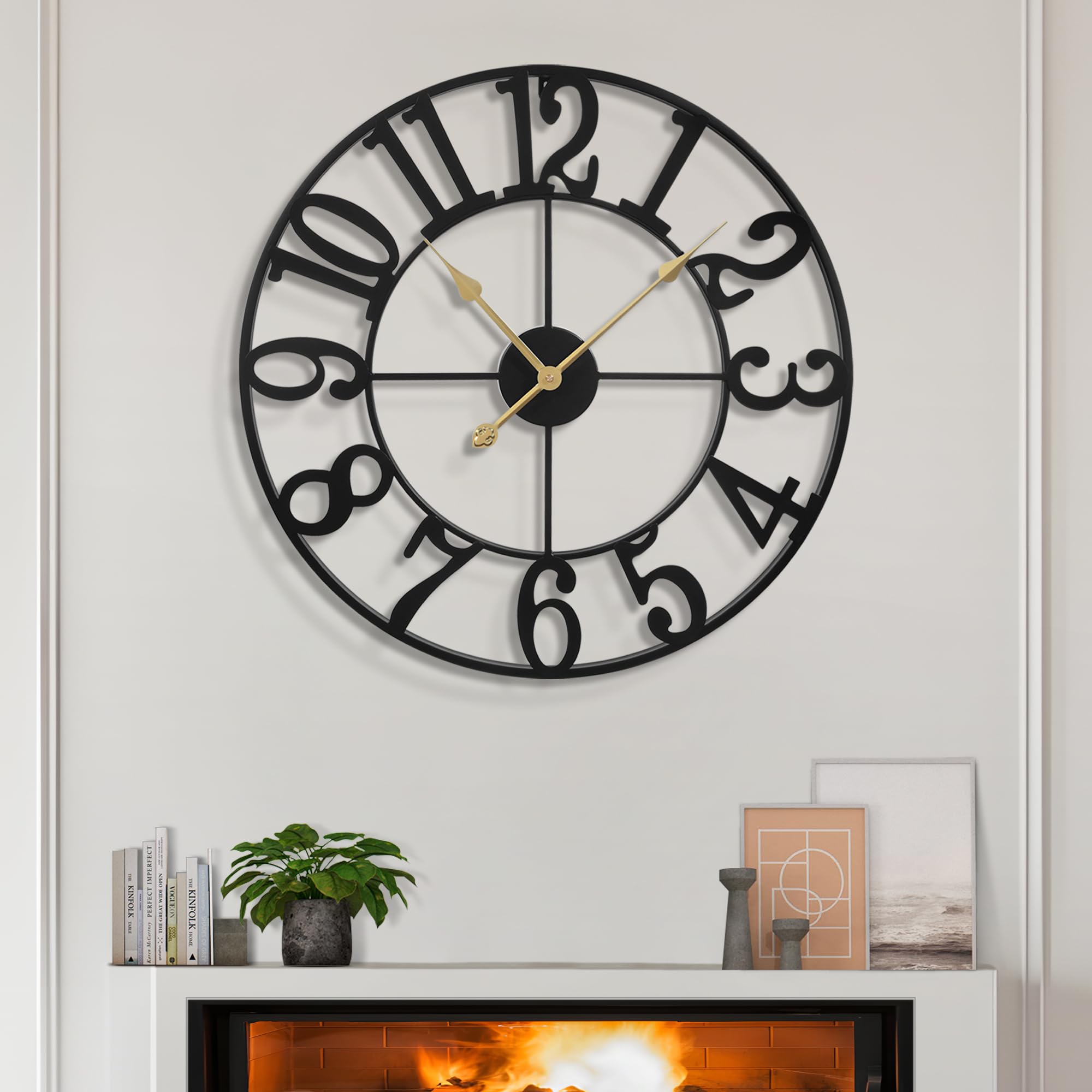 LEIKE Large Wall Clocks,Silent,Non Ticking,Battery Operated Rustic Round Modern Big Metal Wall Clock for Living Room, Bedroom,Ki