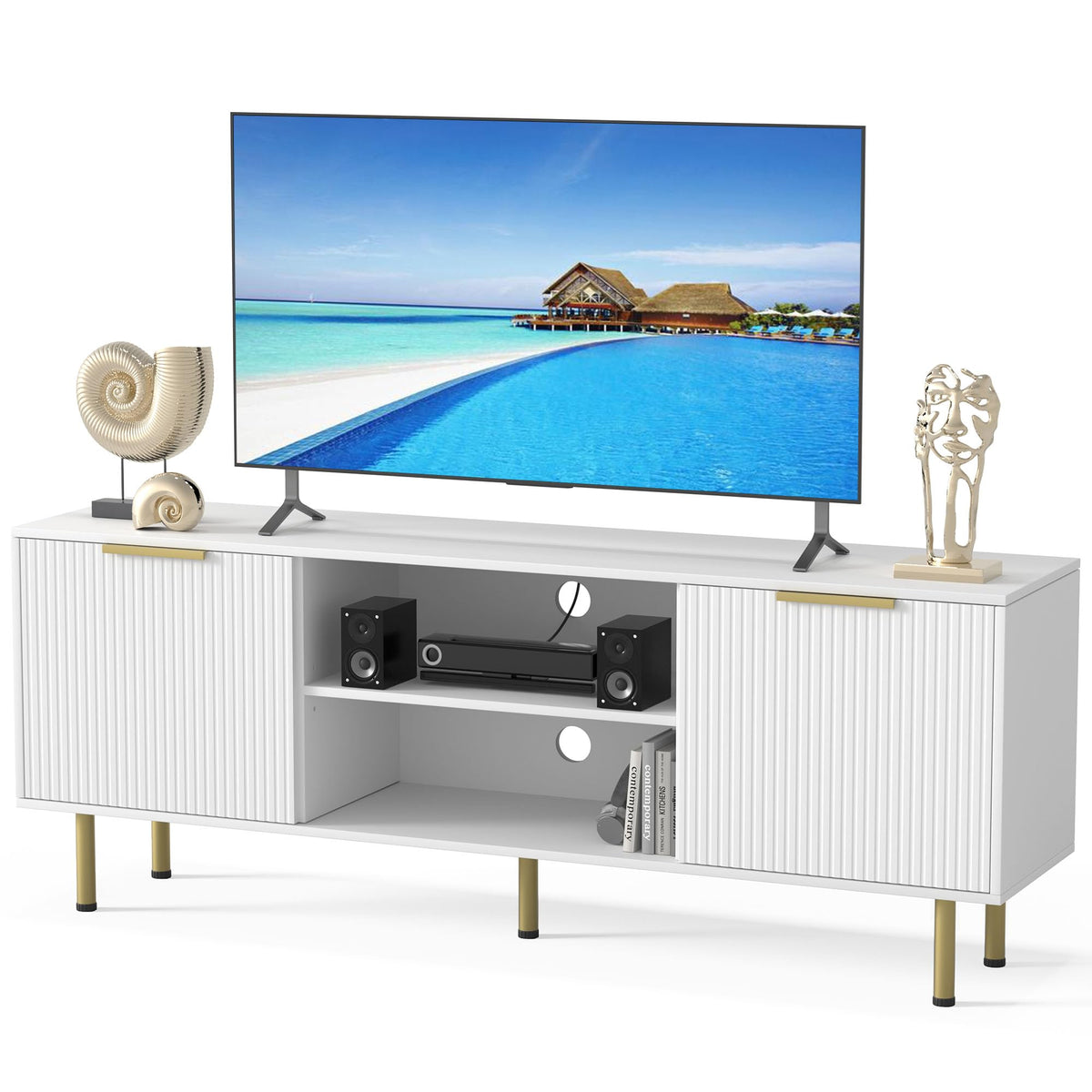 Tv Stand For Tvs Up To 65 Inch,Tv Stands For Living Room & Bedroom,Mid Century Modern Tv Console,Entertainment Center With Stora