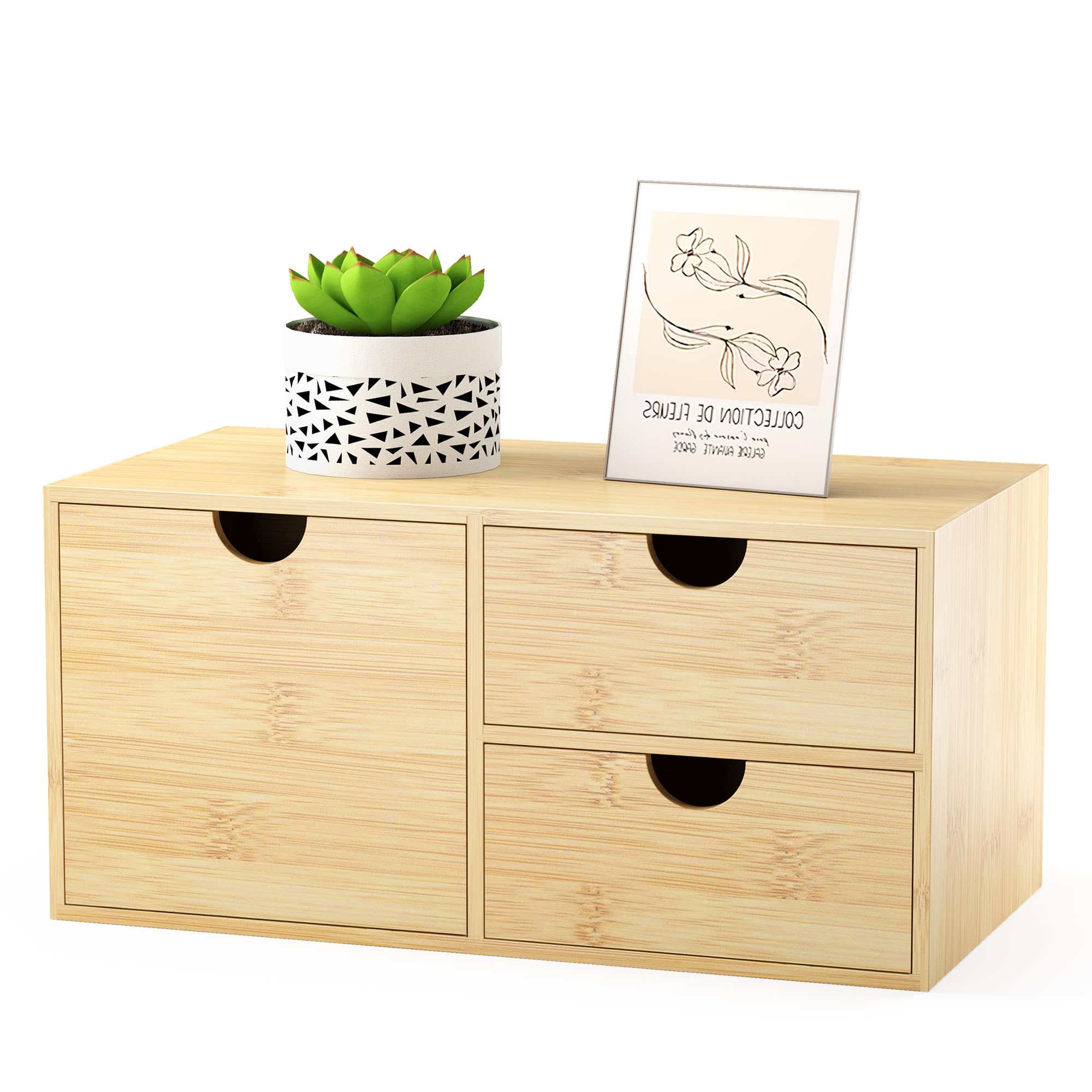 Bamboo Desk Organizer With Drawers Small Desktop Drawers For Countertop Mini Tabletop Storage Container With Drawers For Home Of