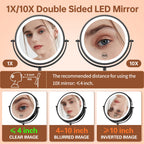 Benbilry 8' Lighted Makeup Vanity Mirror With 3 Color Dimmable Lights, 1X/10X Magnifying Rechargeable Double Sided Cosmetic Mir