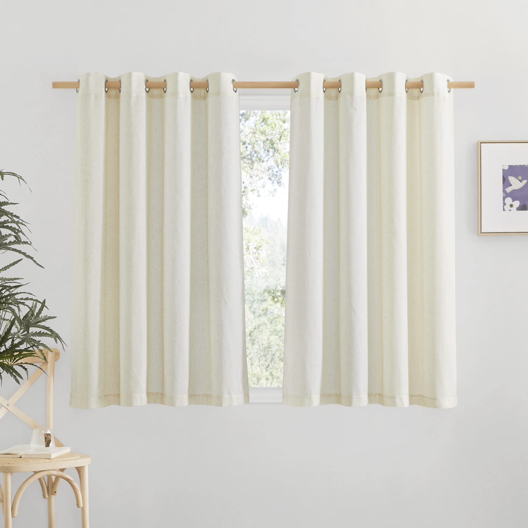 Nicetown Linen Blend Kitchen Window Curtains Over Sink, Grommet Short Curtains For Small Window Thick Flax Linen Weave Privacy A