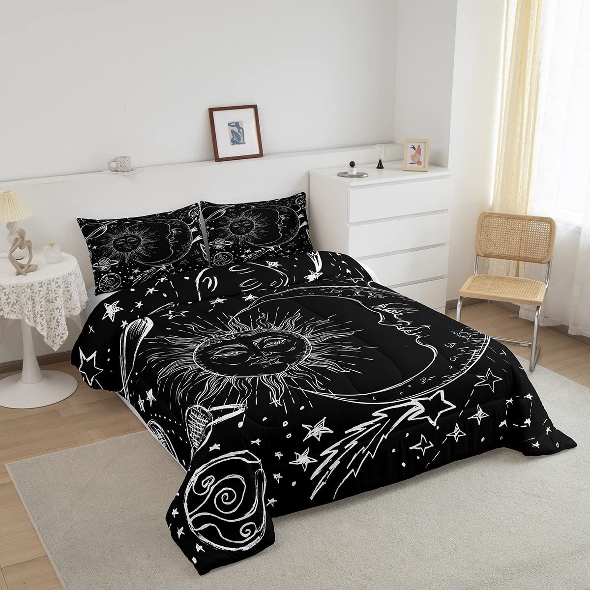 Feelyou Sun And Moon Bedding Set Twin Size Bohemian Style Comforter Set For Kids Boys Girls Galaxy Comforter Cosmic Celestial Qu