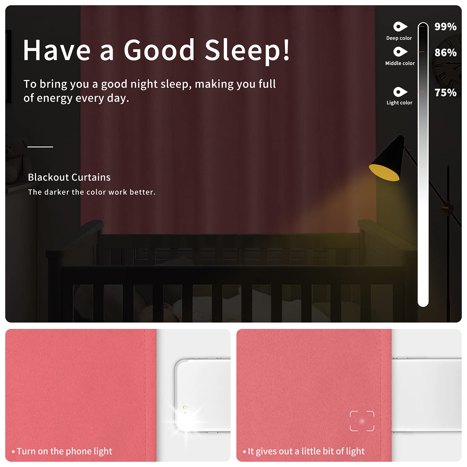 Easy-Going Blackout Curtains For Bedroom, Solid Thermal Insulated Grommet And Noise Reduction Window Drapes, Room Darkening Curtains For Living Room, 2 Panels(42X84 In, Pink)