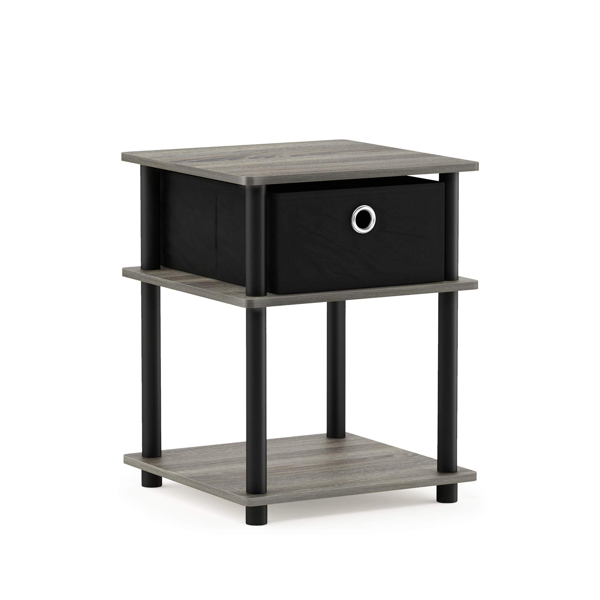 Furinno Turn-N-Tube 3-Tier End Table, French Oak Grey/Black/Black,18063GYW/BK/BK