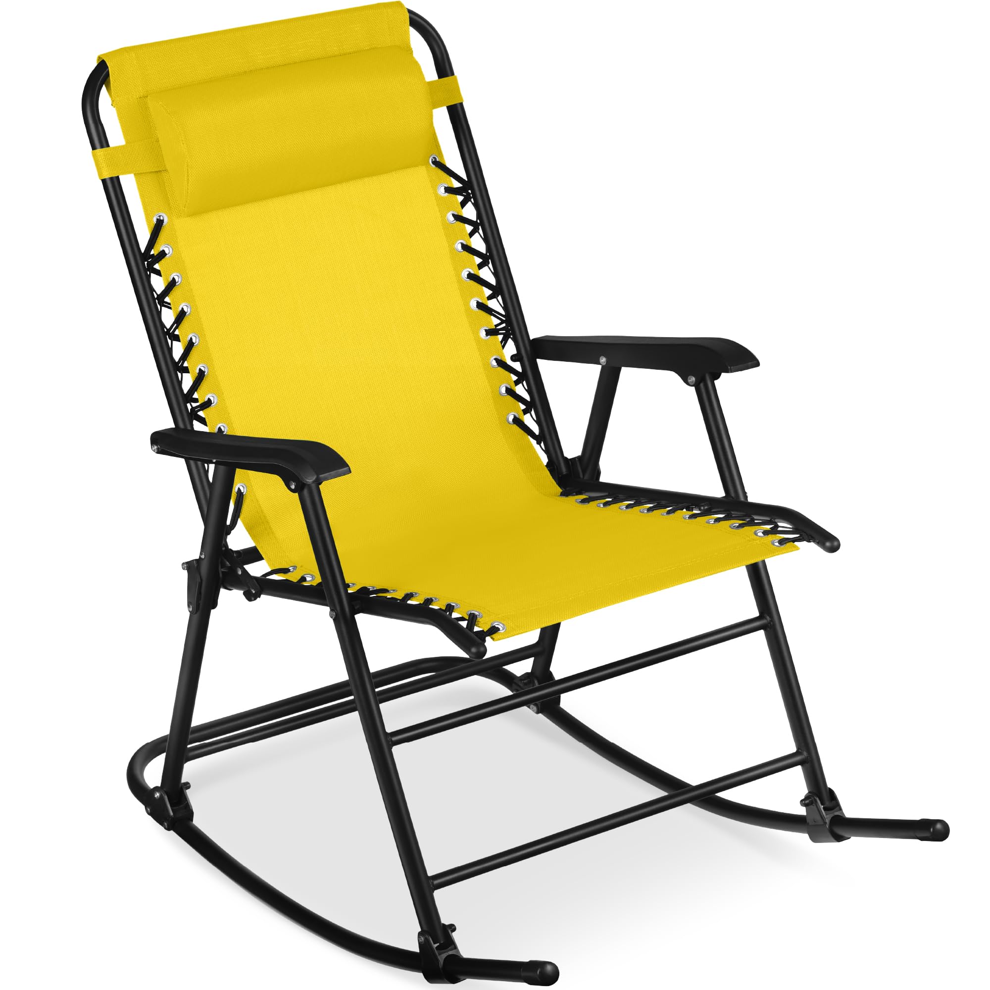 Best Choice Products Outdoor Folding Rocking Chair, Zero Gravity Lounge Chair, Patio Rocker w/Headrest Pillow - Sunflower Yellow