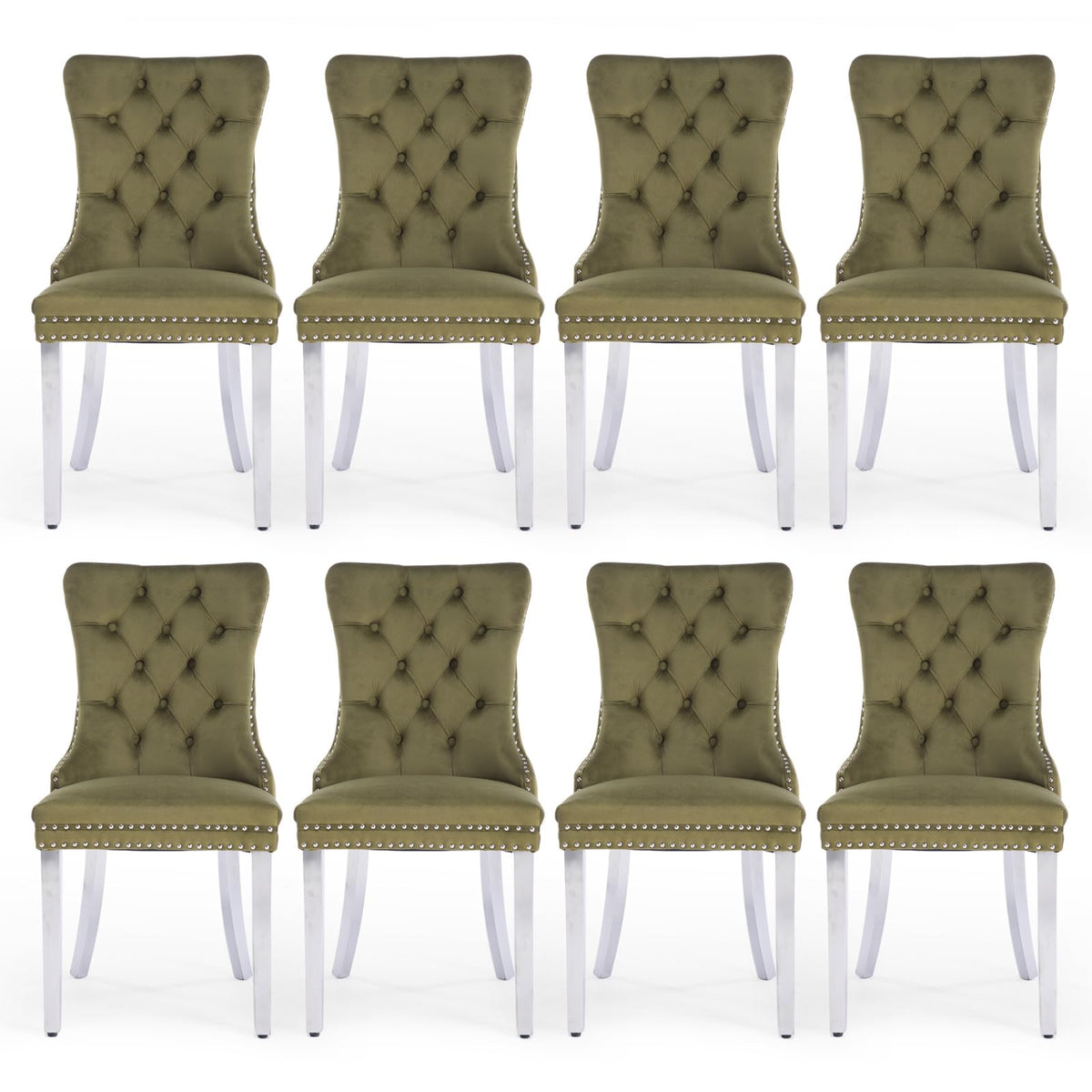 Soartalent Velvet Upholstered Dining Chairs Set Of 8, Modern Kitchen Side Chairs With Nailhead Trim And Silver Plated Leg, Metal