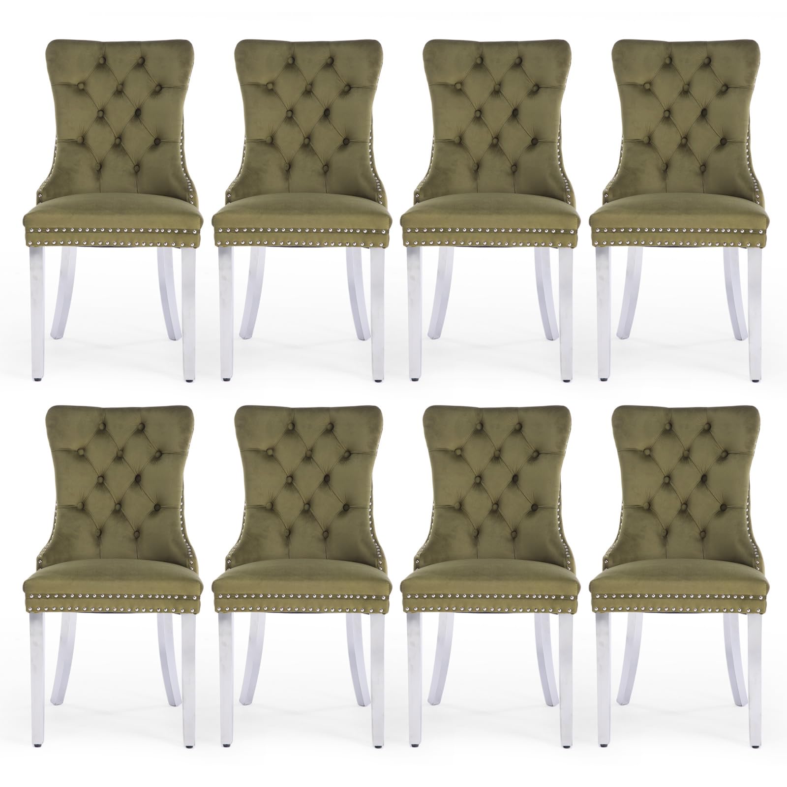Soartalent Velvet Upholstered Dining Chairs Set Of 8, Modern Kitchen Side Chairs With Nailhead Trim And Silver Plated Leg, Metal