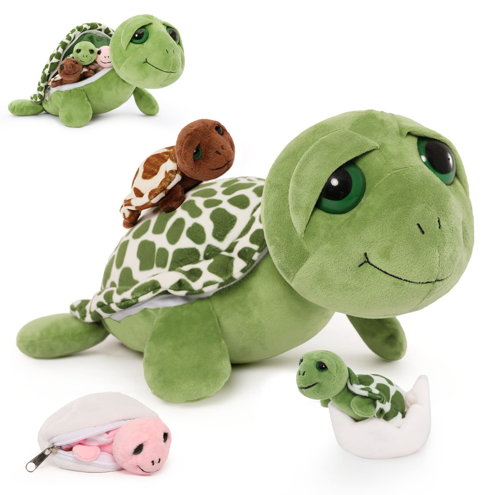 Karister 4Pcs Turtle Stuffed Animals With Babies Inside Shell,Sea Turtle Plush Toy 14',Stuffed Turtle For Kids,Plush Turtle For