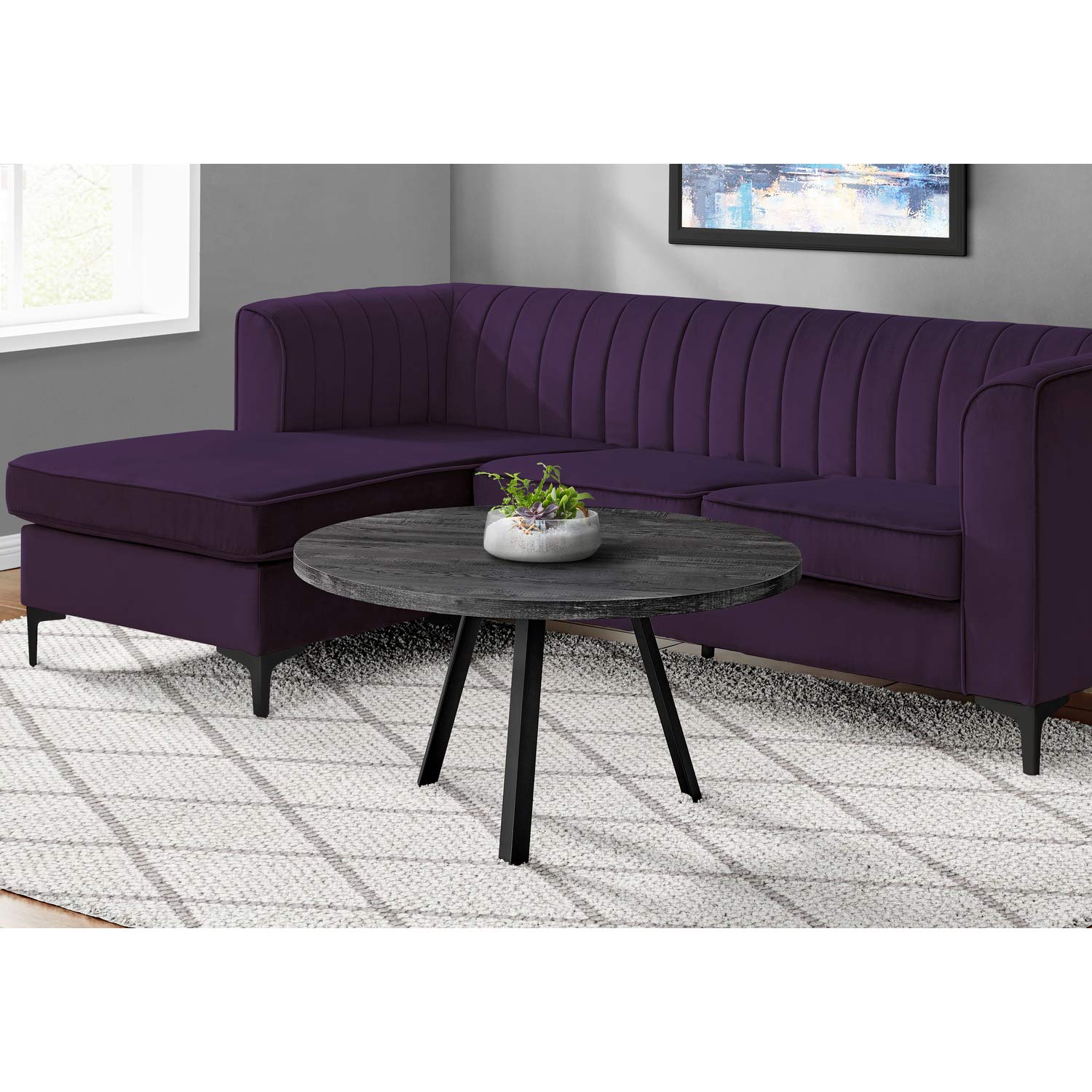 Monarch Specialties 7817 Coffee Table, Accent, Cocktail, Round, Living Room, 36&quot; Dia, Metal, Laminate, Black, Contemporary, Modern Table-36 Reclaimed Wood, 36&quot; L X 36&quot; W X 17.75&quot; H