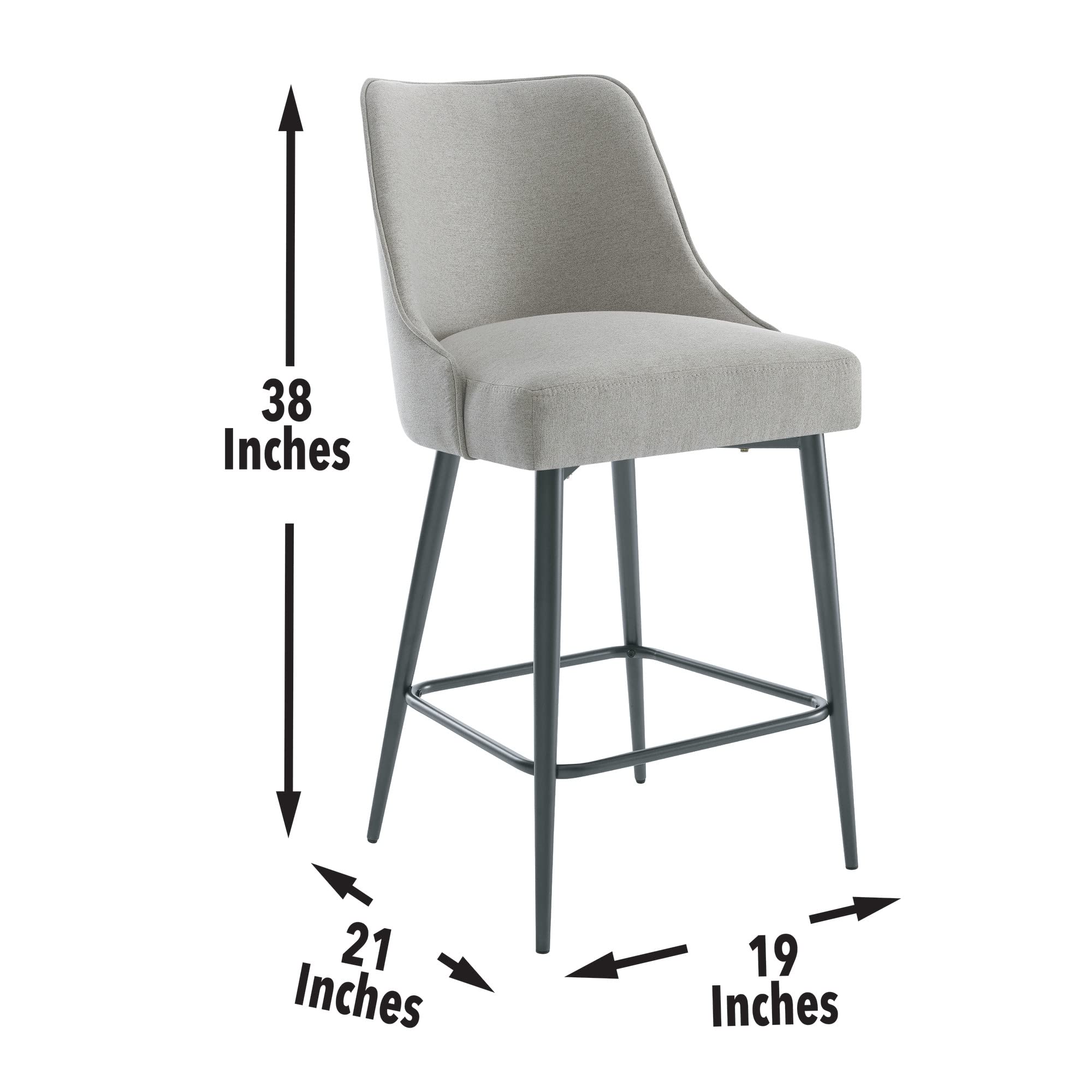 Steve Silver Co Olson Counter Chair, Set of 2 Chairs, Modern Style, Mid-Century Design, Khaki Fabric, Iron Legs, Dining Room/Area, Kitchen, Upholstered Fabric, 21&quot; D x 19&quot; W x 38&quot; H, Khaki