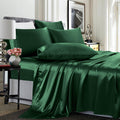 TREELY Satin Sheets Queen Size - 6 Piece Blackish Green Soft Satin Bed Sheet Set with Deep Pocket, 1 Fitted Sheet +1 Flat Sheet 