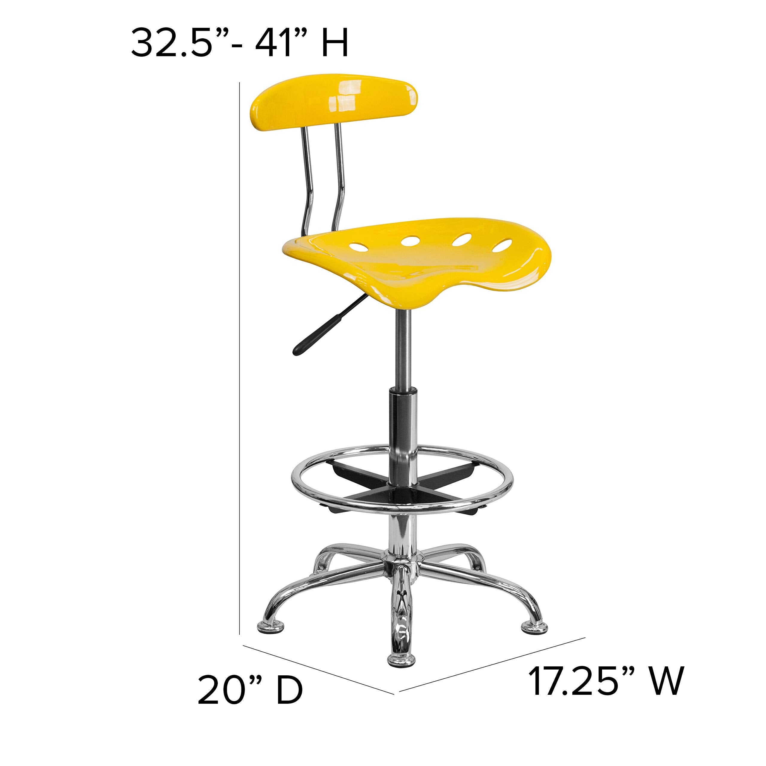 Flash Furniture Bradley Vibrant Yellow and Chrome Drafting Stool with Tractor Seat