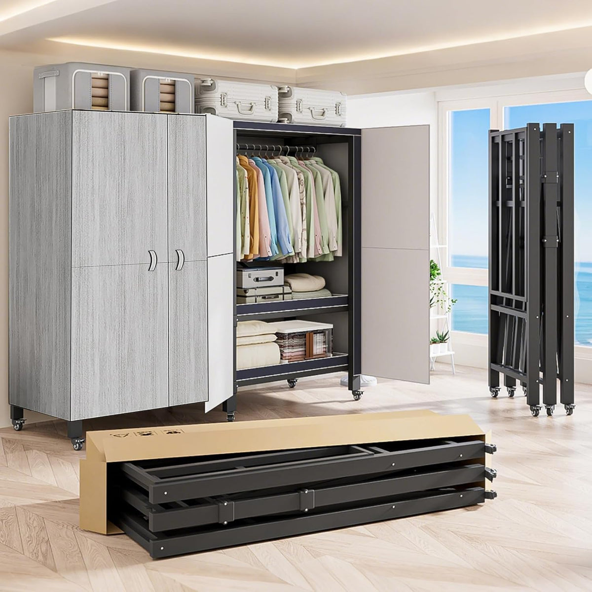 FKKPRVAX 49.12in Heavy Duty Foldable Portable Wardrobe Closet