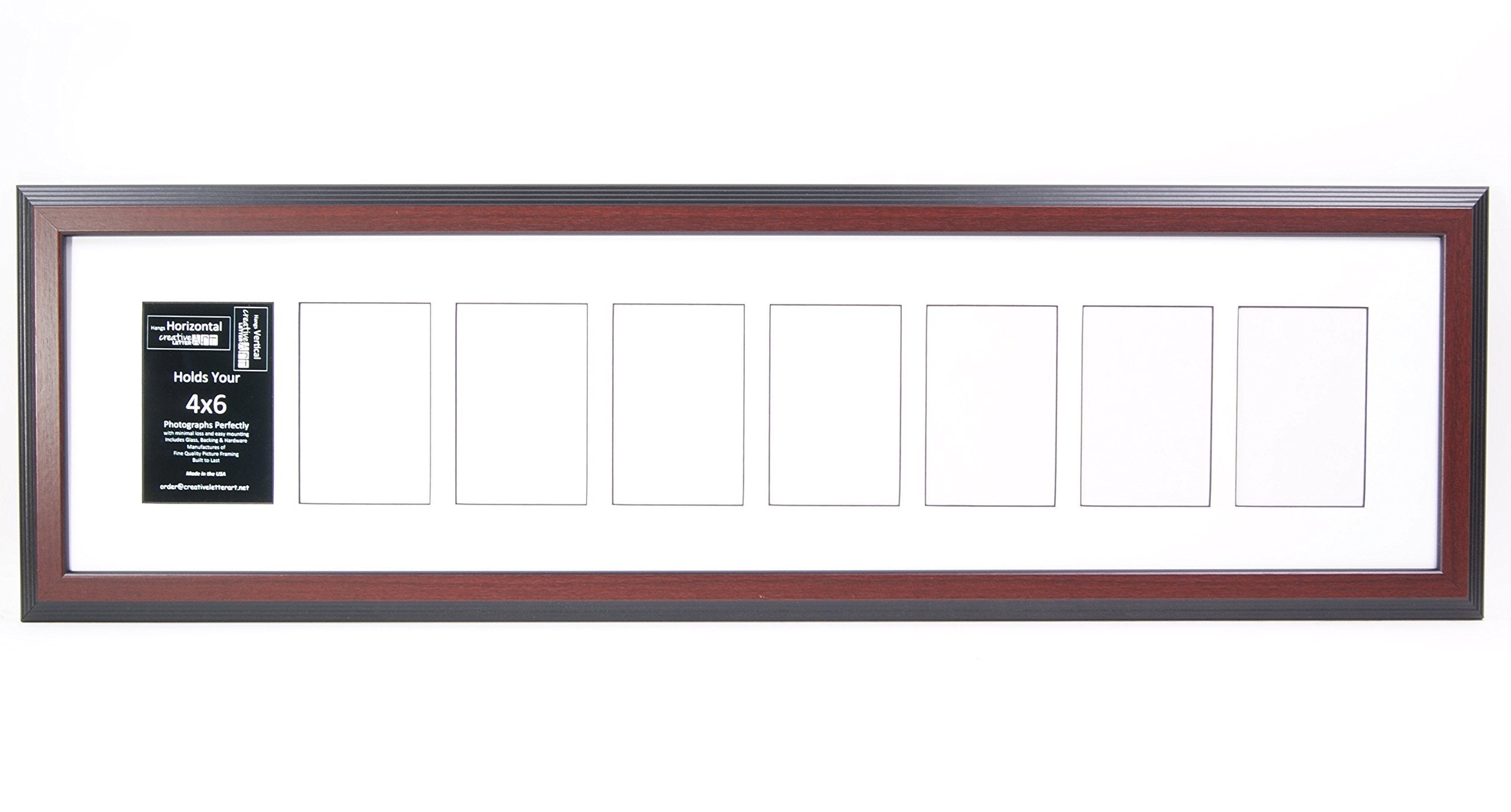 Creative Letter Art 4    x 6    Multiple Opening Picture Frame Collage with 8 holes, Congress Mahogany Frame with 10 x 40-inch W