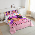 Black Girls Comforter Set Full Size,Princess Girl Pink Diamond Glitter Pattern Bedding Set 3Pcs,Cute African Style Americans Qui