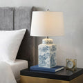 25 Blue And White Table Lamp With Drum Shade