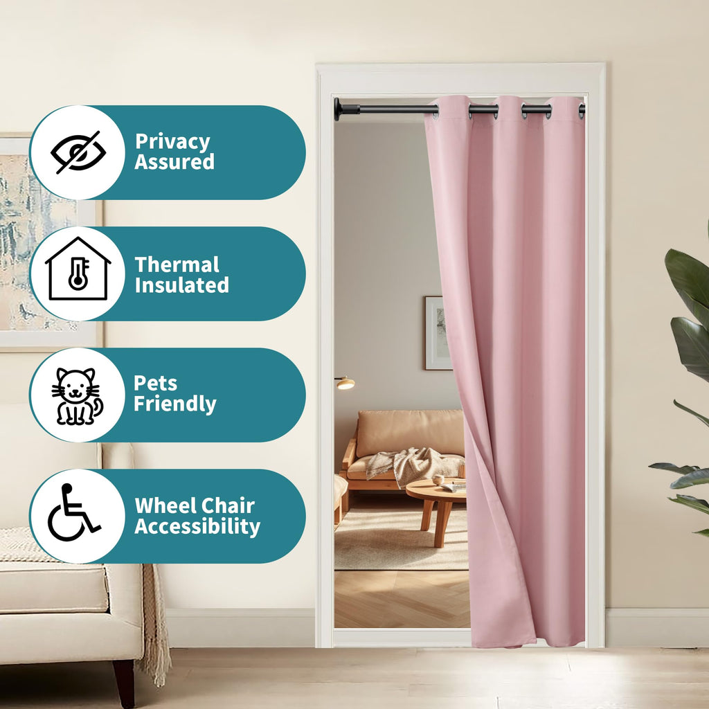 Bgment Pink Door Curtain 80 Inch Length For Doorway, Bedroom Closet Curtain, Privacy Thermal Insulated Blackout Grommet Room Divider For Room Separation, 1 Panel, 34 Inch Wide