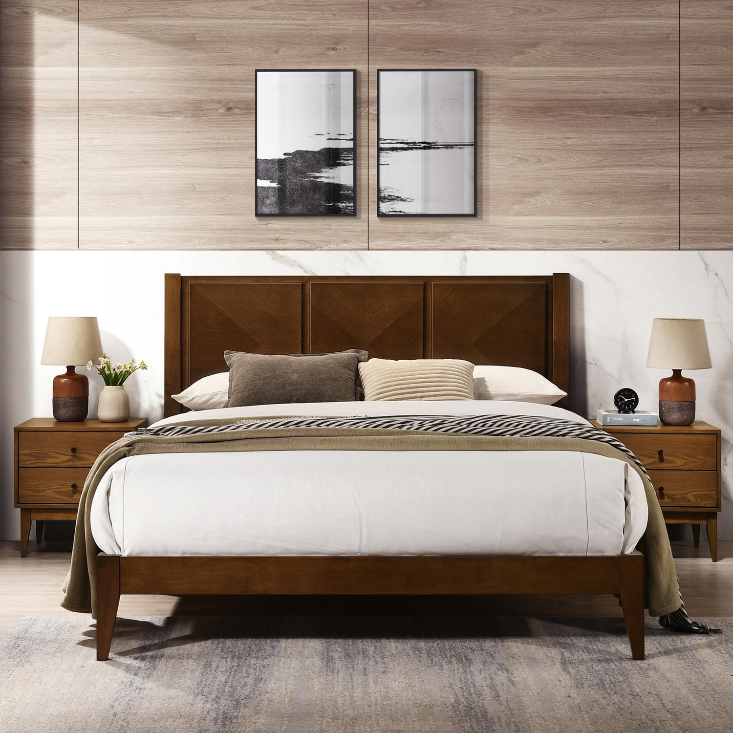 Haven Wooden Queen size Platform Bed in Walnut Finish
