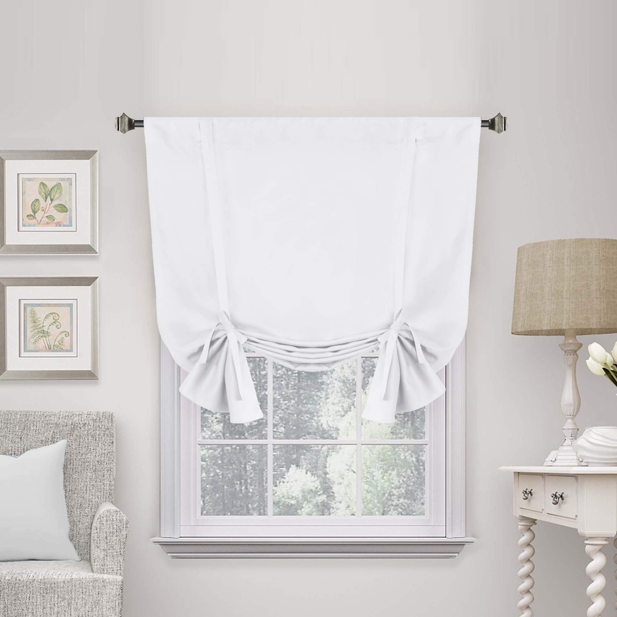 H.VERSAILTEX Pure White Curtain Thermal Insulated Tie Up Window Shade Light Blocking Curtains for Bathroom, Rod Pocket Panel- 42