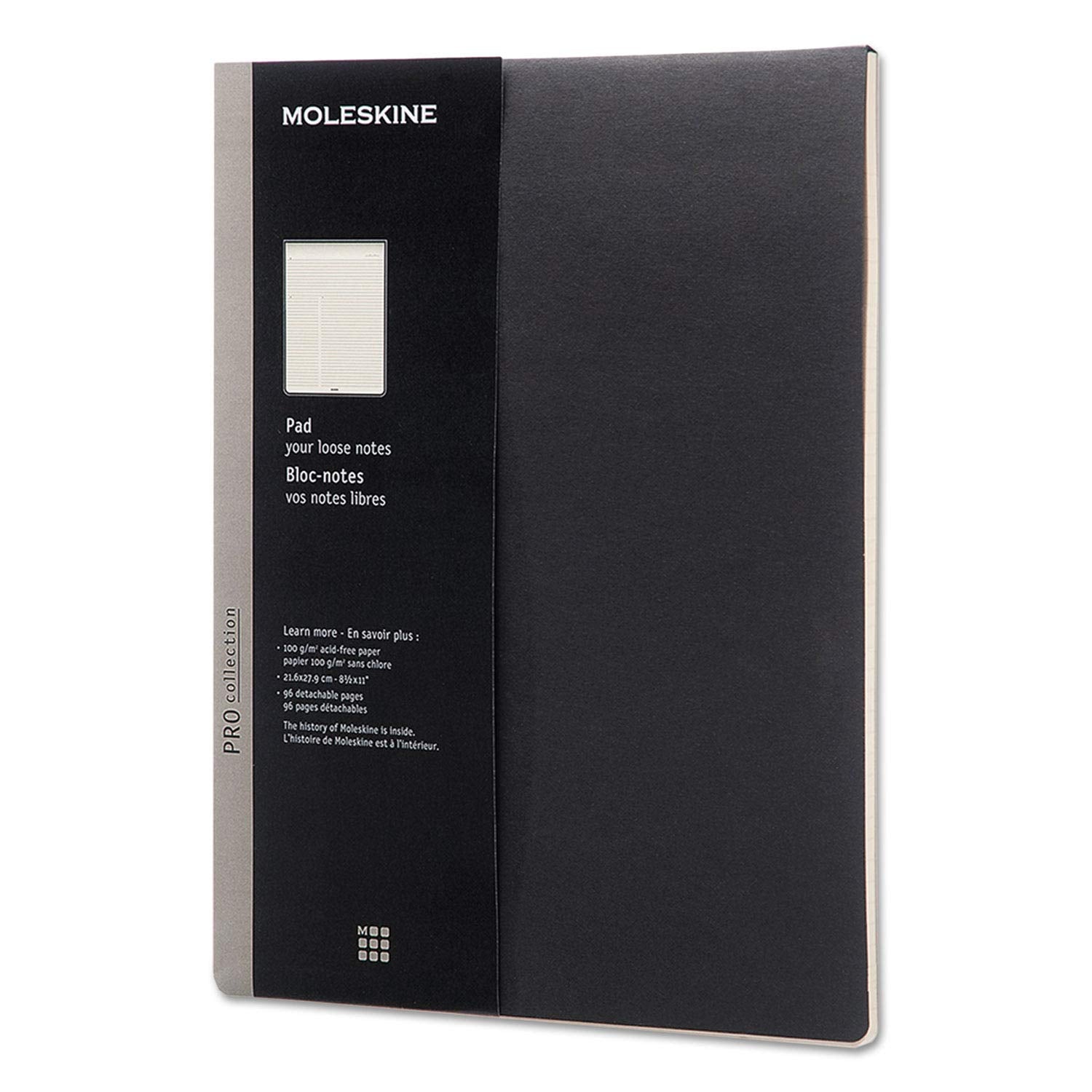 Moleskine Professional Pad, Medium/College Rule, Black Cover, 96 Ivory 8.5 X 11 Sheets