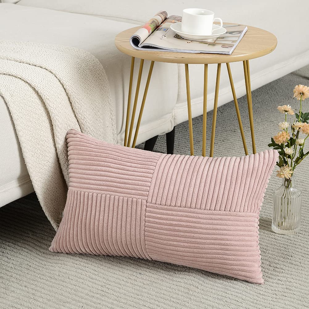 Fancy Homi Blush Pink Lumbar Decorative Throw Pillow Covers 12X20 Inch For Living Room Couch Bed, Rustic Farmhouse Boho Home Dec