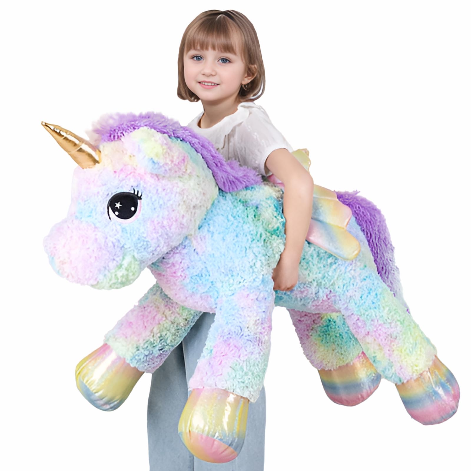 Ffxiong 44 Inch Giant Rose Rainbow Unicorn Stuffed Animal Plush Toy With Wings Soft Cute Large Unicorn Plushies Animals Body Pil