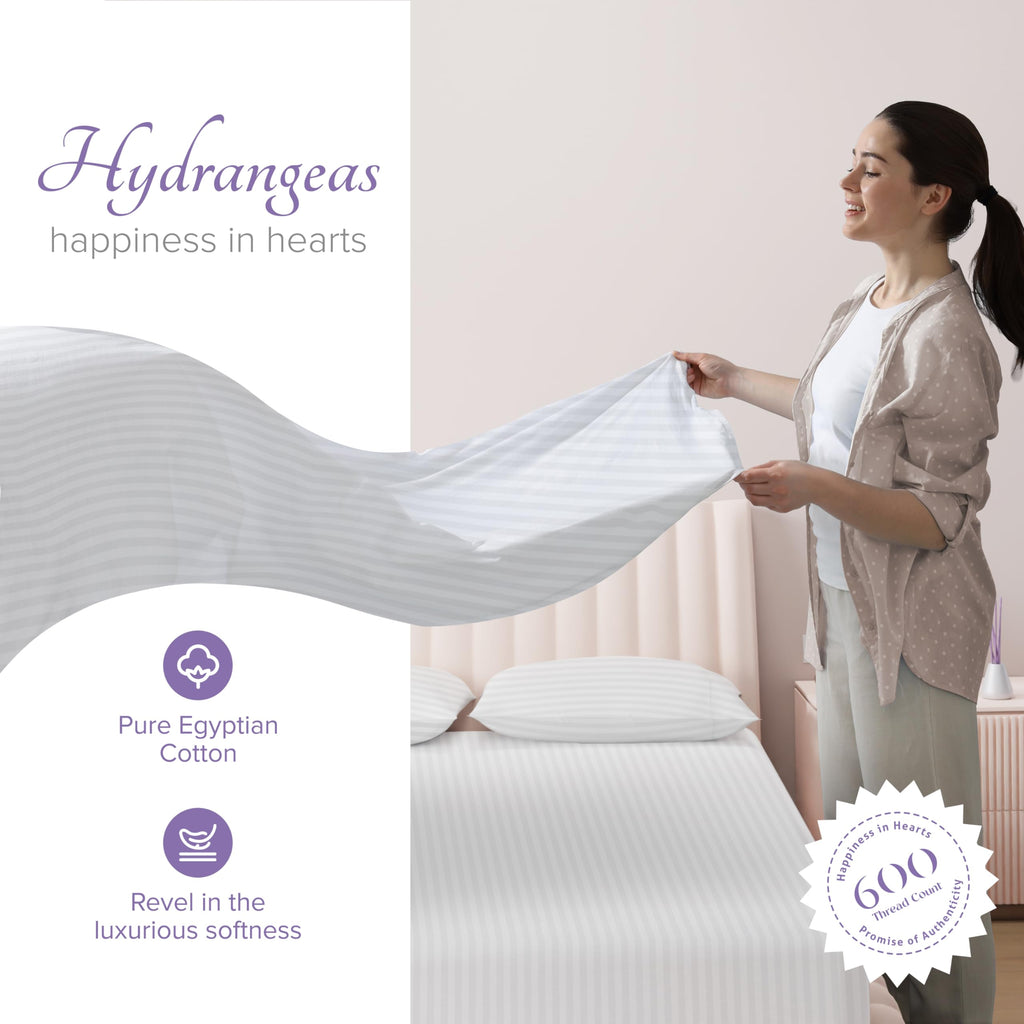 Carressa Linen Luxury Egyptian Cotton Twin Stripe Sheet Set - 600 Thread Count Extra Long Staple 3 Pc Set, Crisp White Twin Dama
