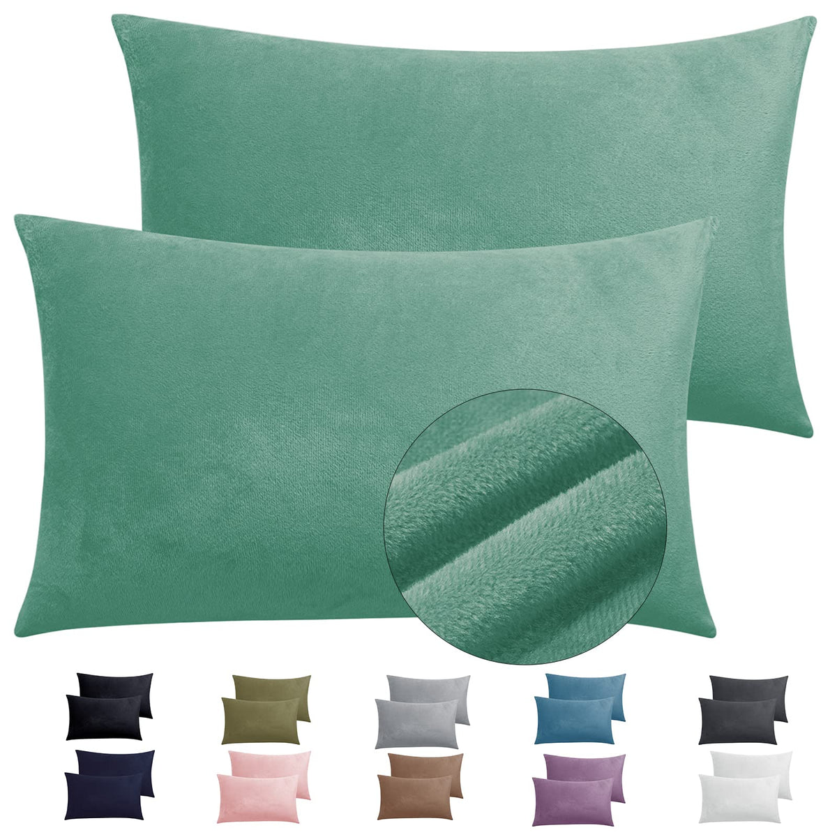 2 Pack Zippered Velvet Queen Pillowcases, Super Soft And Cozy Luxury Fuzzy Flannel Pillow Cases With Zipper, 20X30 Inches, Green