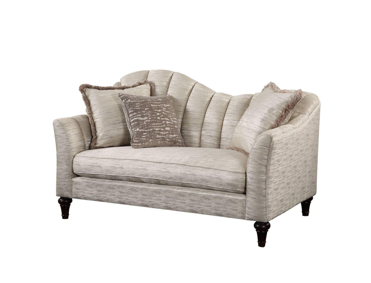 Acme Athalia Fabric Arched Back Loveseat in Shimmering Pearl