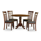 East West Furniture DLCA5-MAH-LC 5 Piece Dining Room Furniture Set Includes a Round Kitchen Table with Dropleaf and 4 Faux Leather Upholstered Dining Chairs, 42x42 Inch, Mahogany