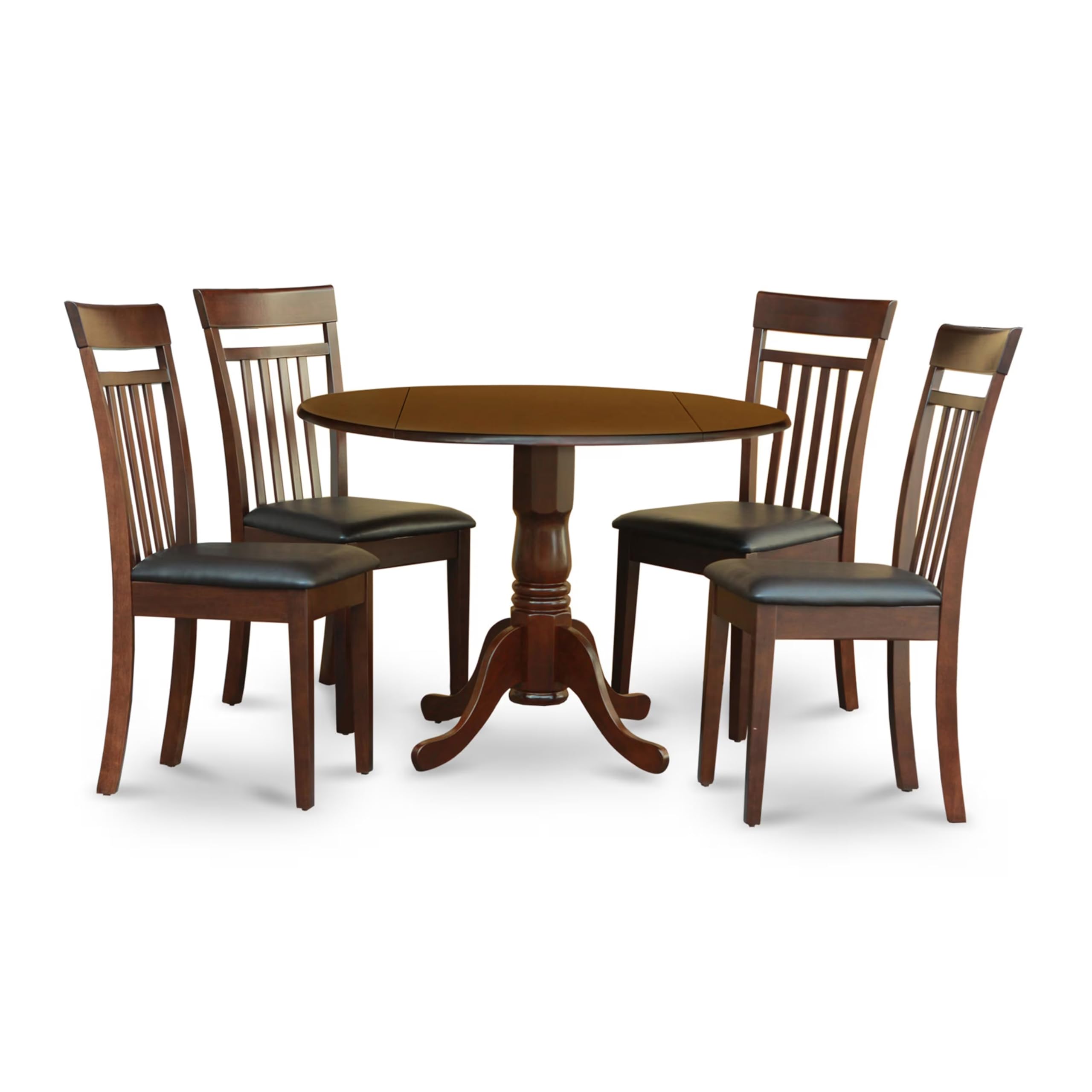 East West Furniture DLCA5-MAH-LC 5 Piece Dining Room Furniture Set Includes a Round Kitchen Table with Dropleaf and 4 Faux Leather Upholstered Dining Chairs, 42x42 Inch, Mahogany