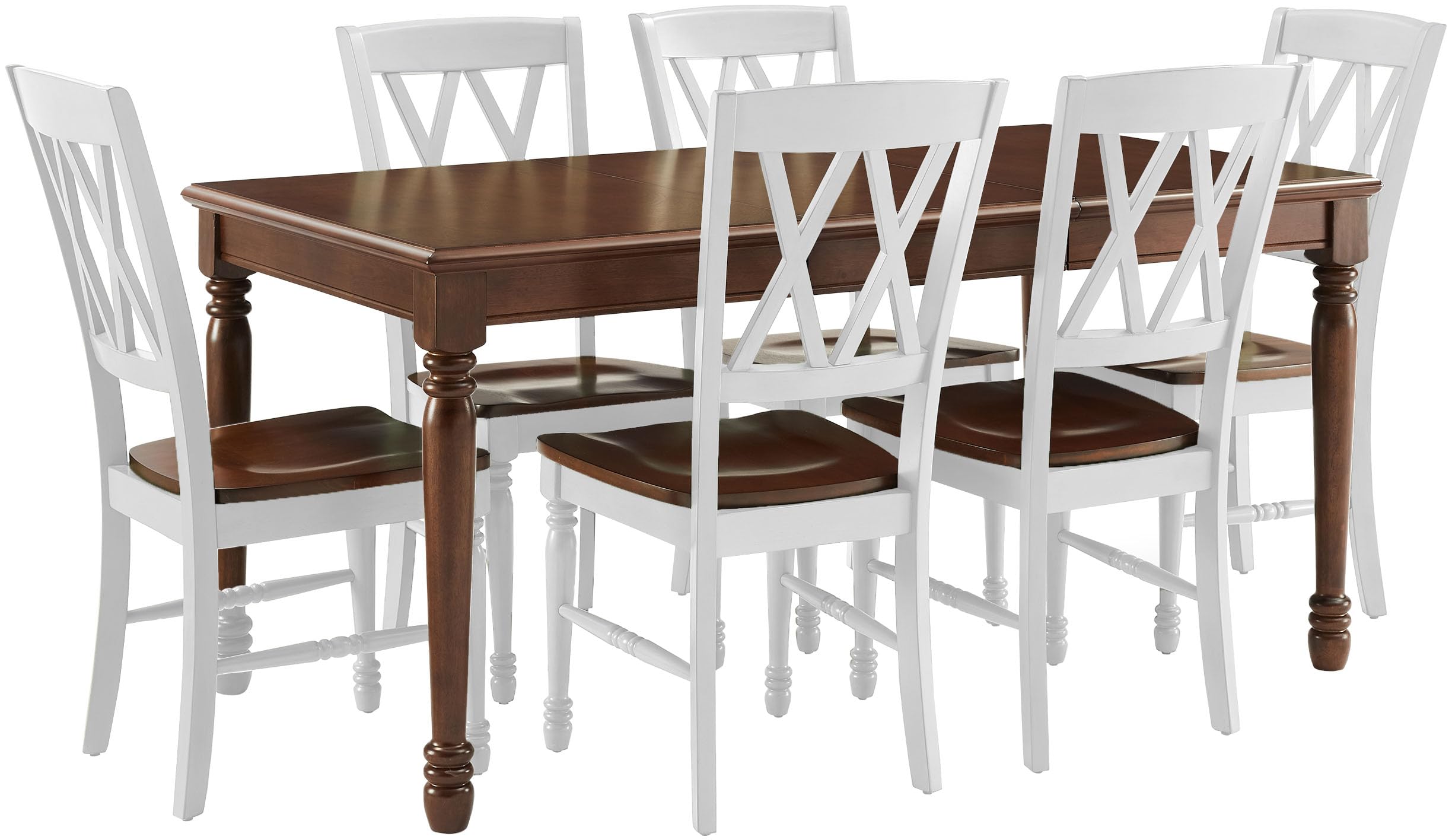 Crosley Furniture Shelby 7-Piece Dining Table Set (Table and 6 Chairs), Distressed White/Dark Cherry