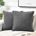 Fancy Homi Set of 2 Dark Gray Decorative Throw Pillow Covers 20x20 Inch with Pom-poms for Couch Bedroom Living Room, Modern Farm