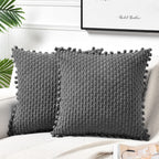 Fancy Homi Set of 2 Dark Gray Decorative Throw Pillow Covers 20x20 Inch with Pom-poms for Couch Bedroom Living Room, Modern Farm