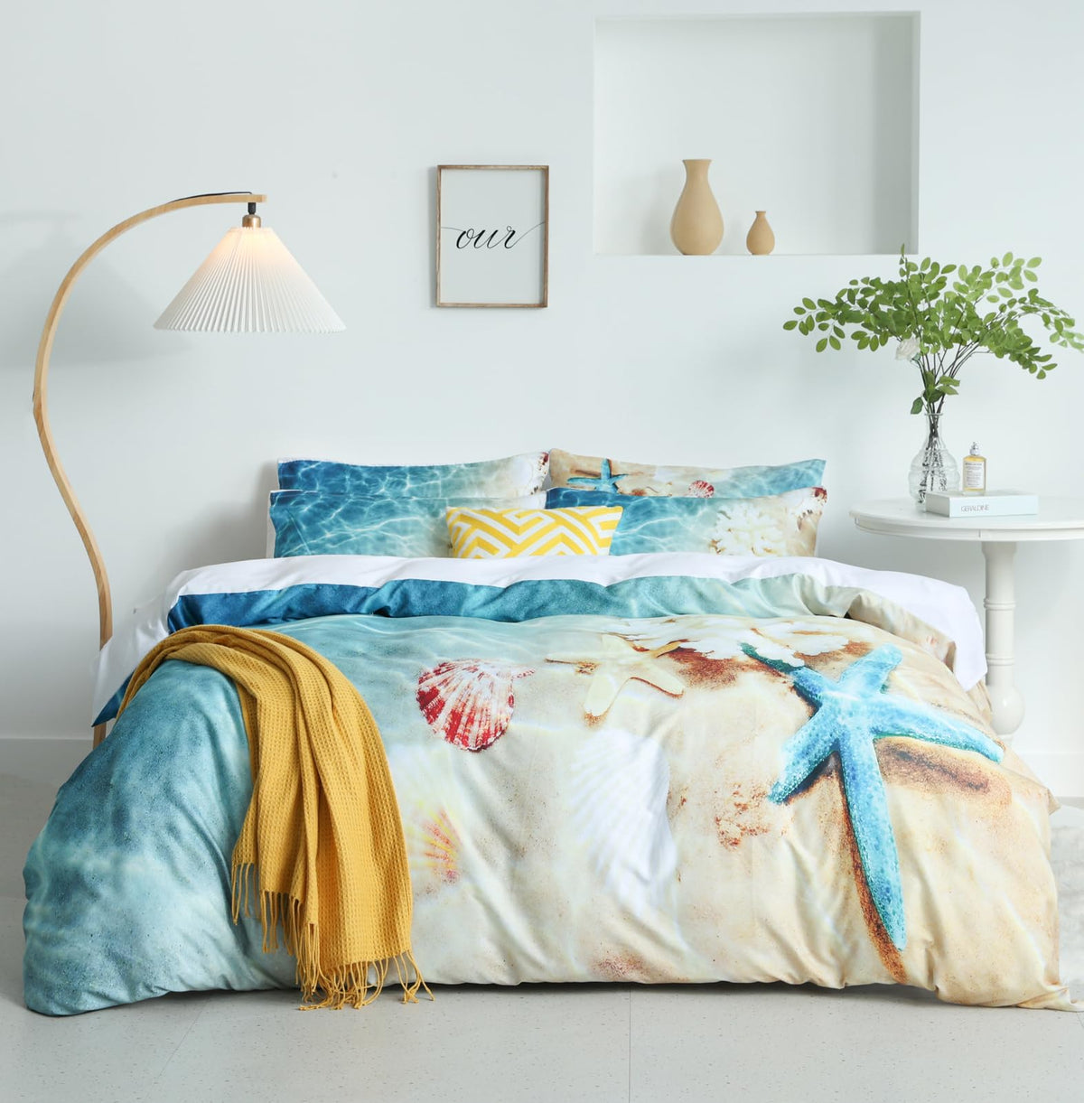 Ocean Duvet Cover Twin, Soft Microfiber 3 Pieces 3D Twin Ocean Bedding Set, Beach Seashell Nature Sea Themed Pattern Digital Pri