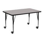 Flash Furniture Wren Mobile 30''W X 48''L Rectangular Grey Hp Laminate Activity Table - Height Adjustable Short Legs