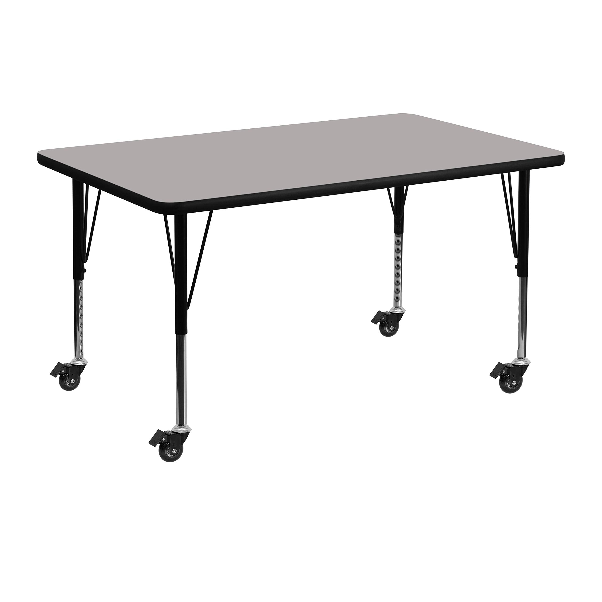 Flash Furniture Wren Mobile 30''W X 48''L Rectangular Grey Hp Laminate Activity Table - Height Adjustable Short Legs