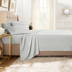 Clara Clark 5 Piece Twin Bed Sheet Set - Silver, Microfiber, Luxury Hotel Quality, Deep Pocket, Fade Resistant, 1800 Thread Count, Breathable, 3 Pillowcases & Fitted & Flat Sheet