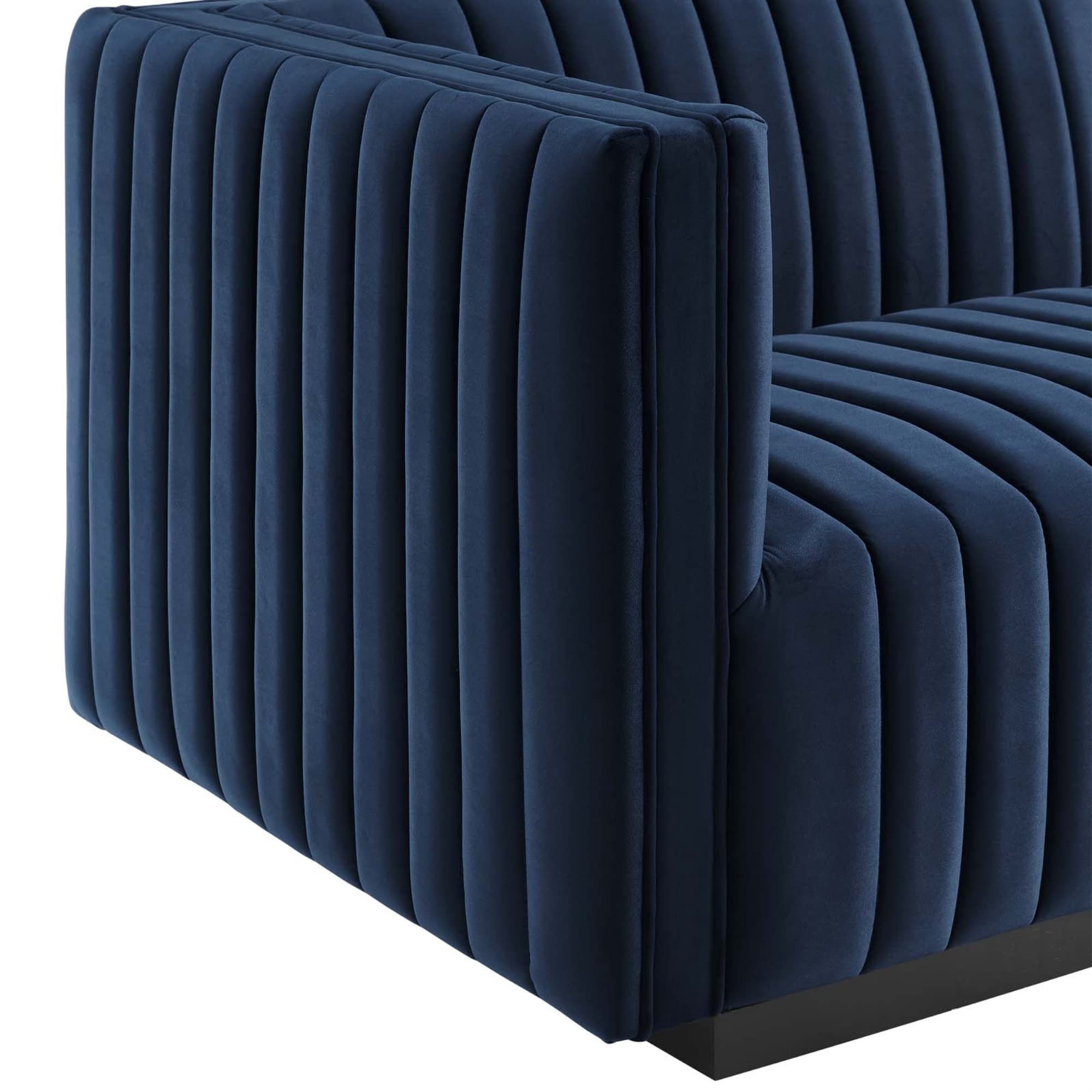 Modway Conjure Modern Channel Tufted Velvet Left-Arm Chair In Midnight Blue