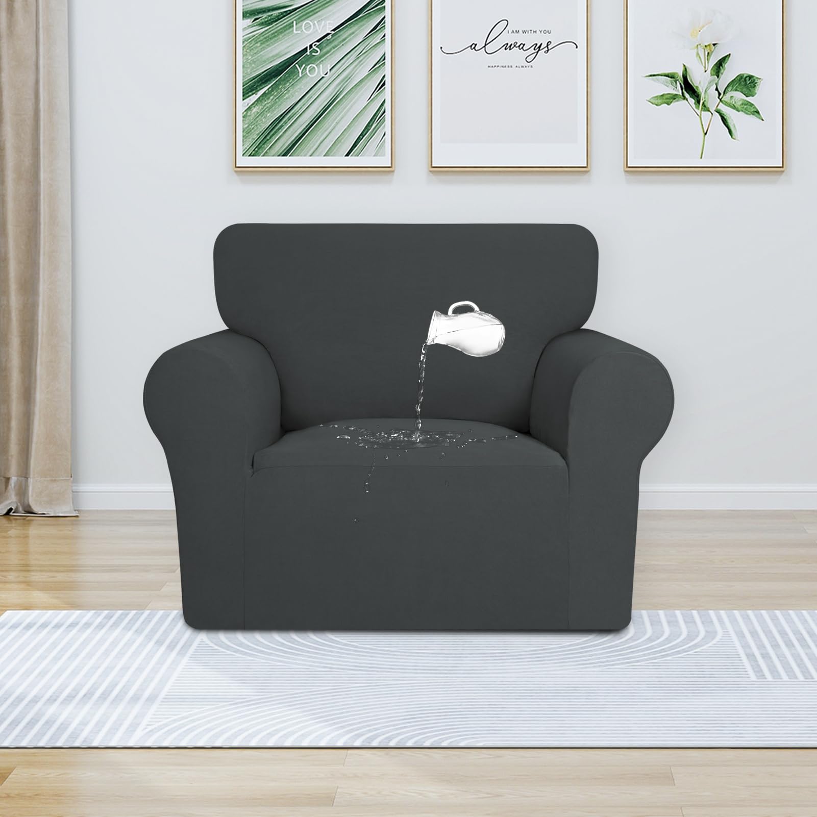 Purefit 100% Dual Waterproof Couch Cover Slipcovers For Couches And Sofas - Stretch Non Slip Fleece Sofa Covers Washable, Leakproof Furniture Protector For Kids, Pets, Dog (Chair, Dark Gray)