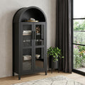 30 Black Wood Oval Accent Cabinet With Two Doors