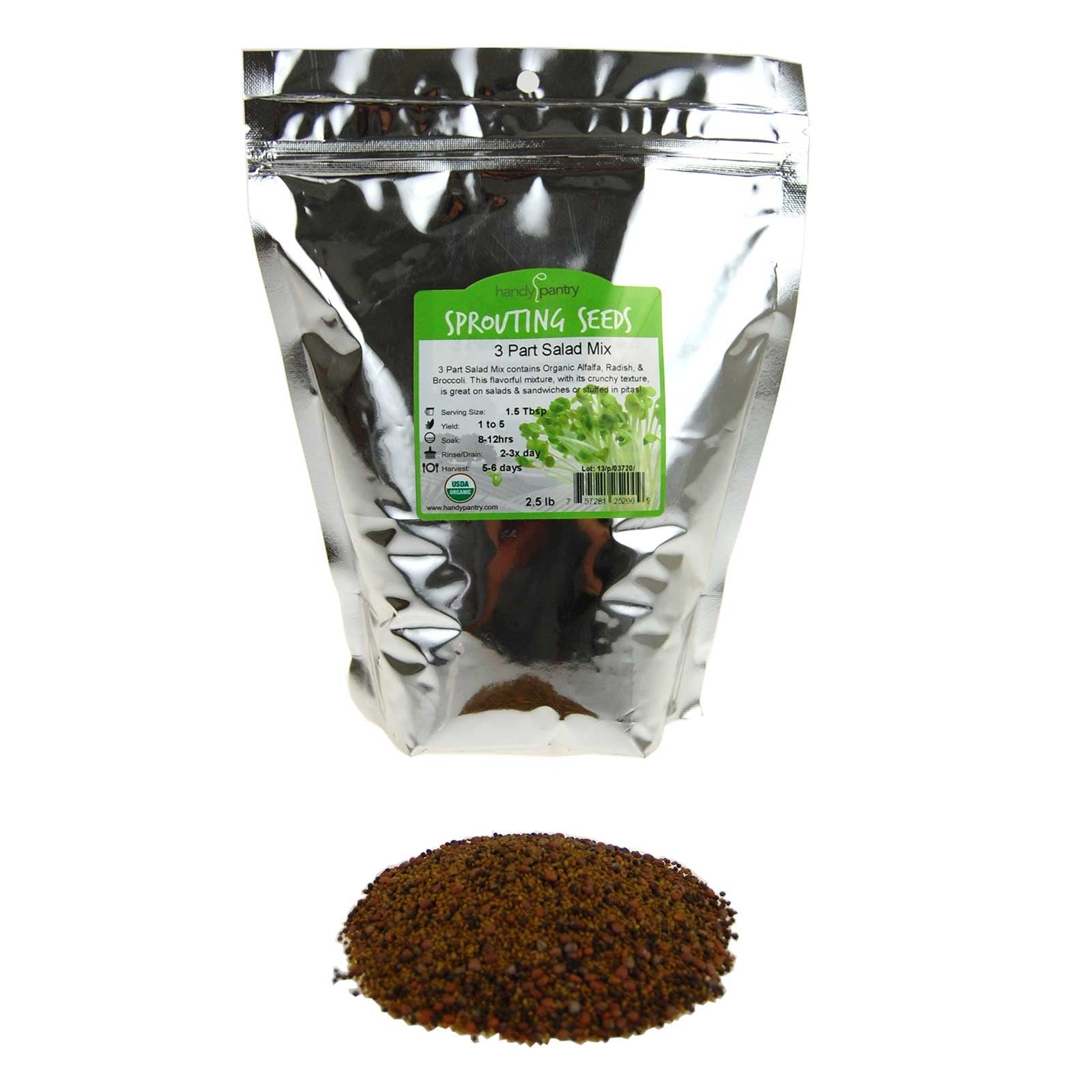 Handy Pantry 3 Part Salad Sprout Seed Mix - 2.5 Lbs Organic Sprouting Seeds: Radish, Broccoli & Alfalfa: Cooking, Food Storage O