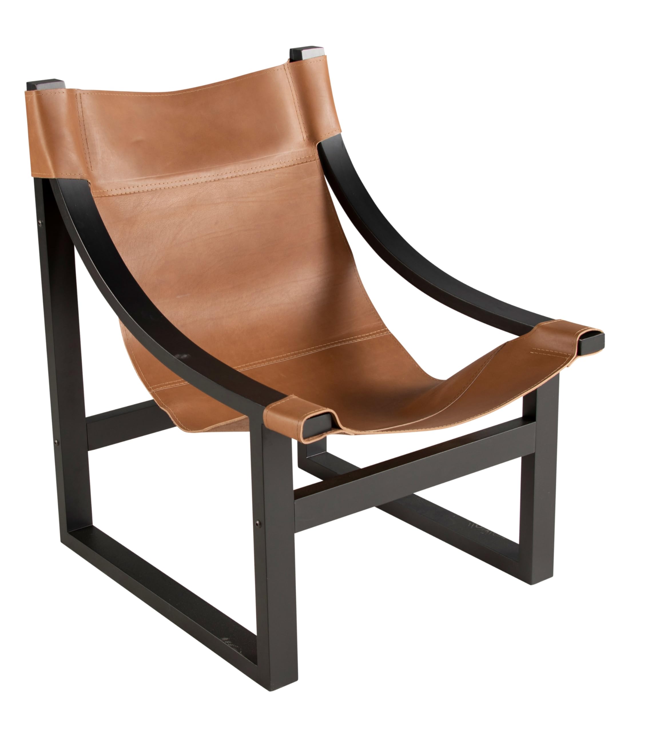 Steve Silver Furniture Lima Leather Sling Accent Chair, Oak Solids, Home Office, Living Room, Stable Wooden Frame, Balcony, 26.3' L X 28.3' W X 37' H, Brown/Black