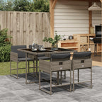 vidaXL 5 Piece Patio Dining Set - Gray Poly Rattan Furniture with Cushions and Glass Table - Outdoor/Garden/Backyard
