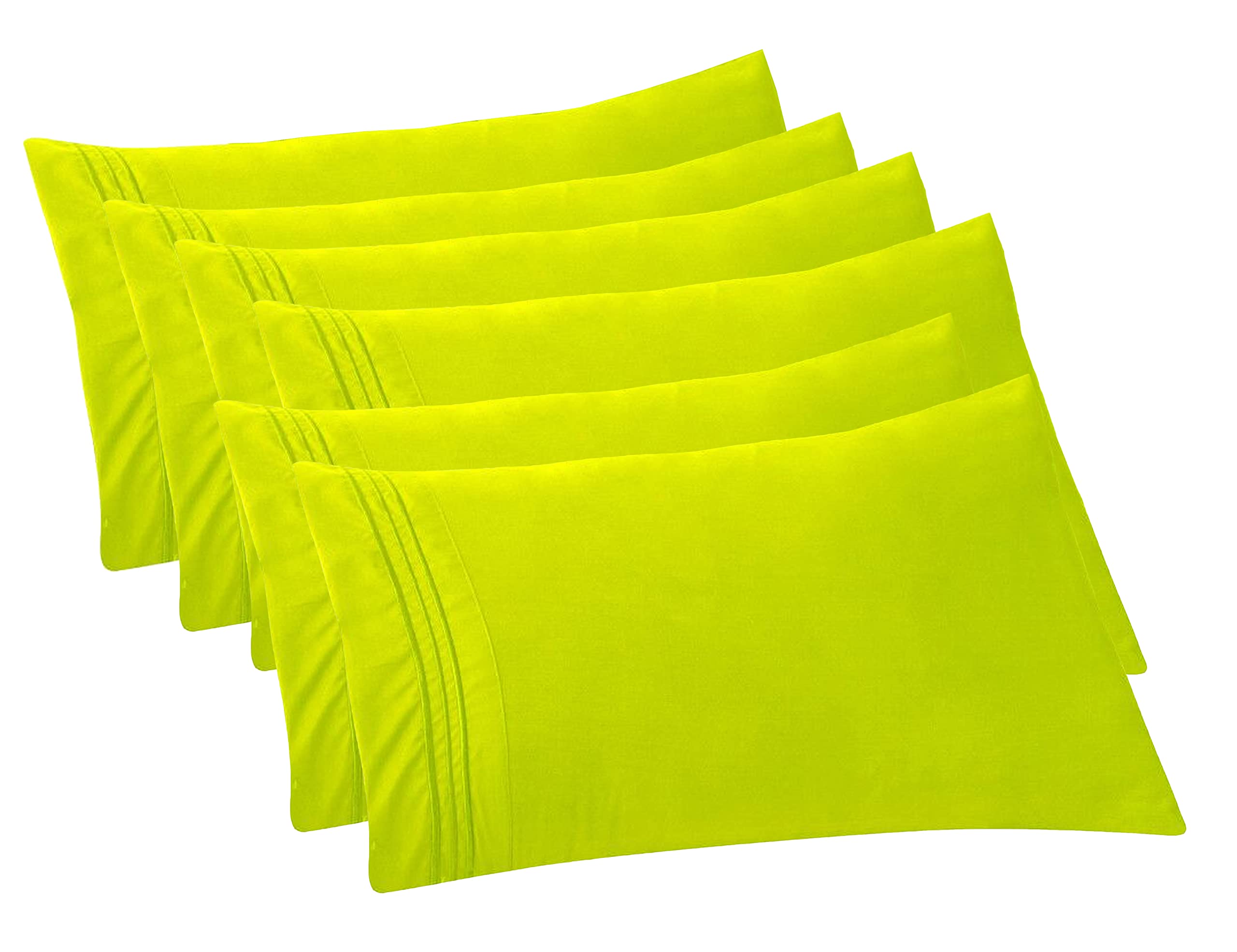 Elegant Comfort 6-Pack Solid Pillowcases 1500 Thread Count Egyptian Quality - Easy Care, Smooth Weave, Wrinkle And Stain Resistant, Easy Slip-On, 6-Piece Set, Standard/Queen Pillowcase, Lime