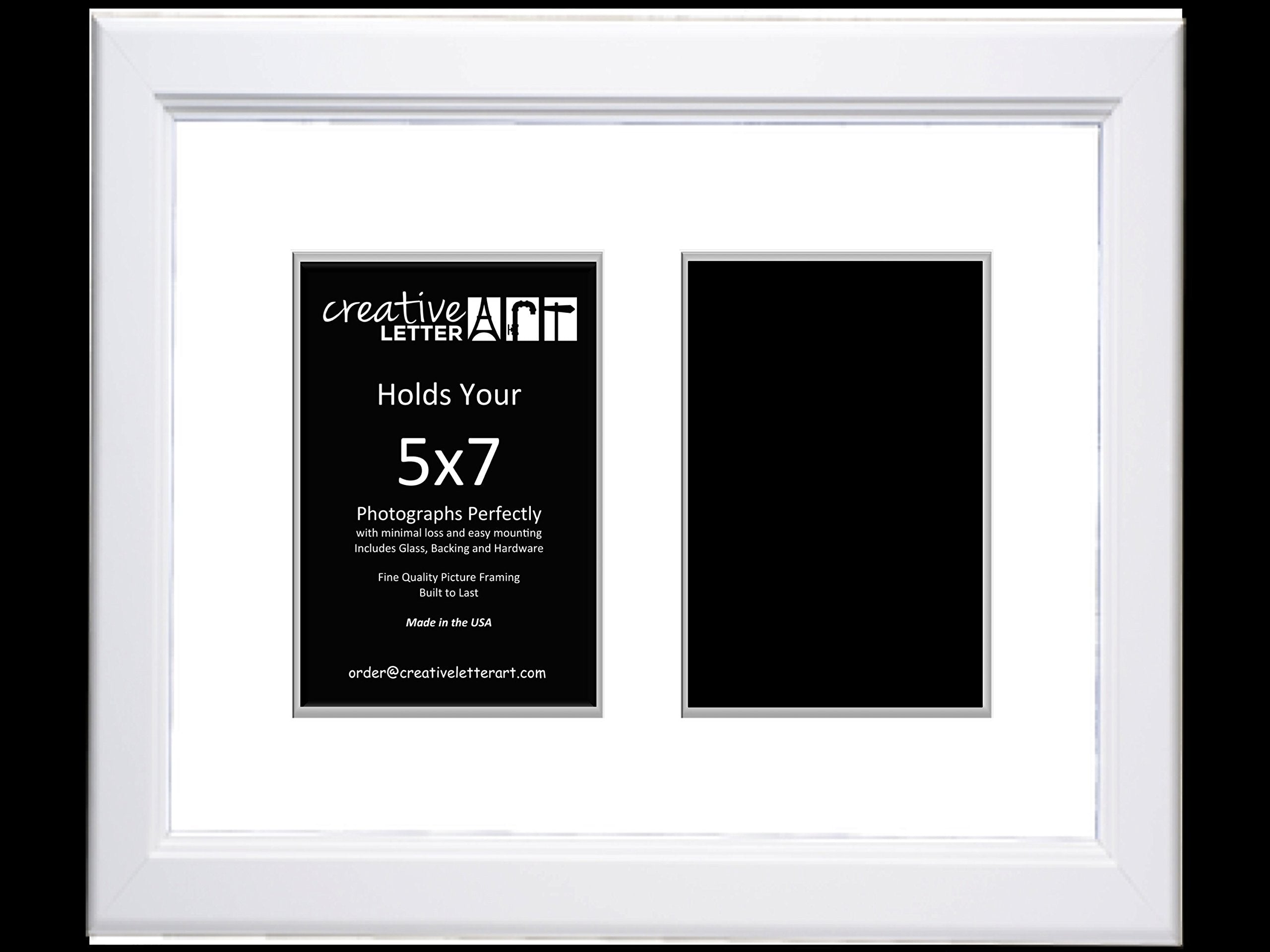 Creative Letter Art 2 Opening Glass Face White Picture Frame to hold 5 by 7 inch Photographs including 10x16-inch White Mat Coll