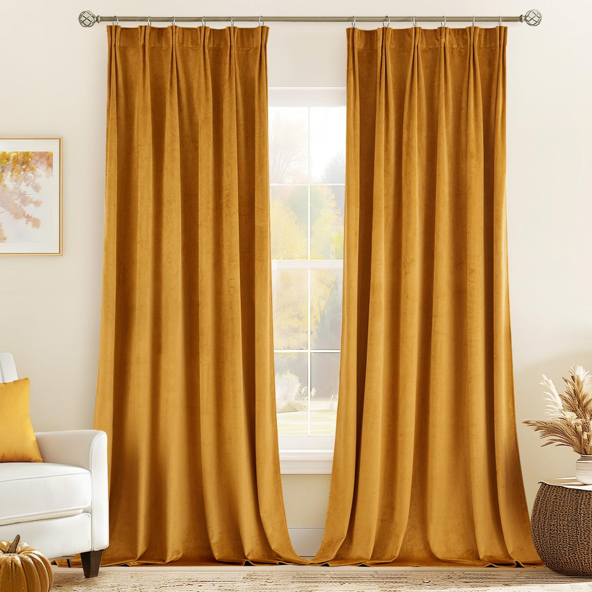 Miulee Velvet Curtains 90 Inches 2 Panels - Pinch Pleat Luxury Room Darkening Curtains For Bedroom Living Room Thermal Insulated