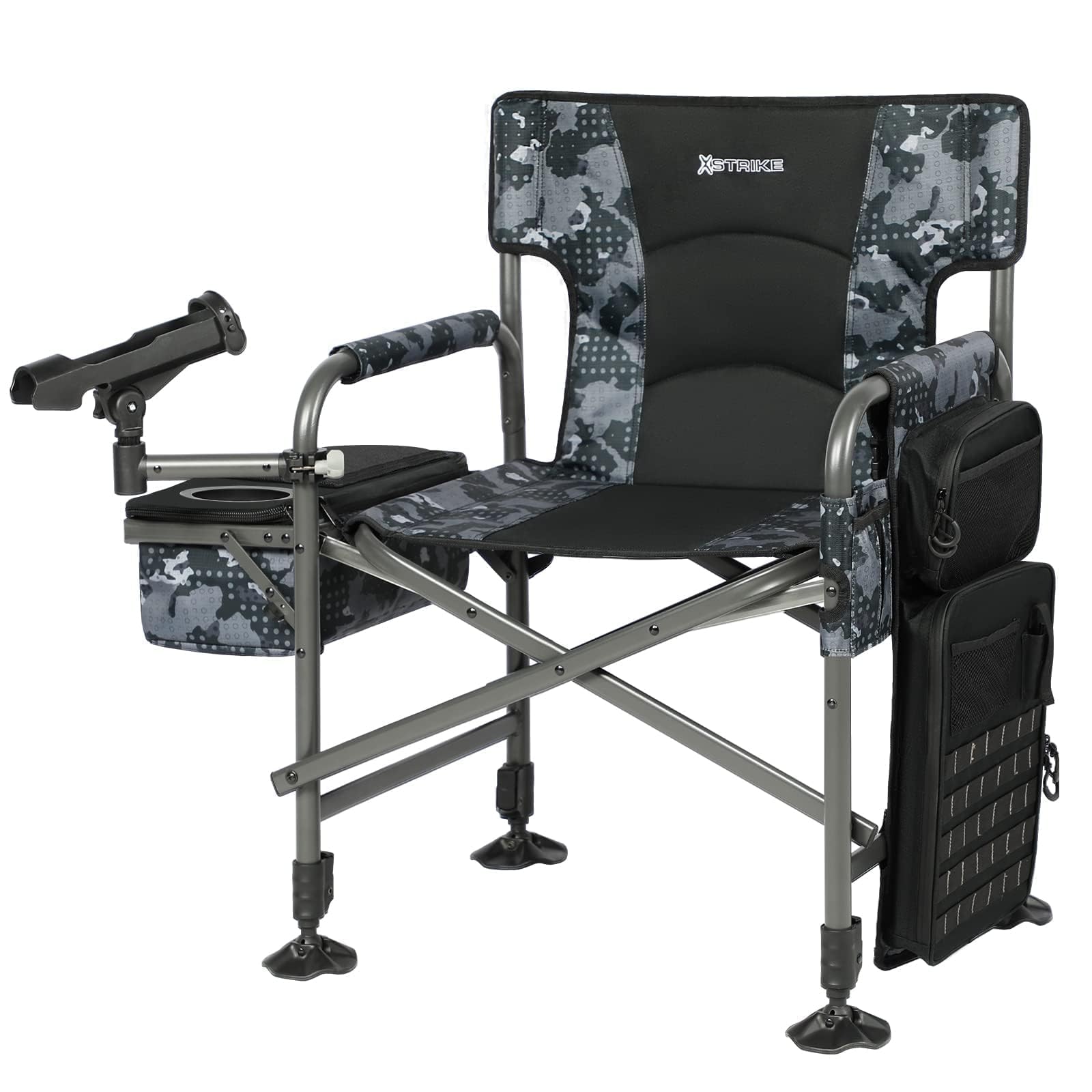 X Strike Fishing Chairs with Rod Holder, Folding Ice Fishing Chair for Adults Outdoor Camping Chair Leg Adjustable with Cooler B