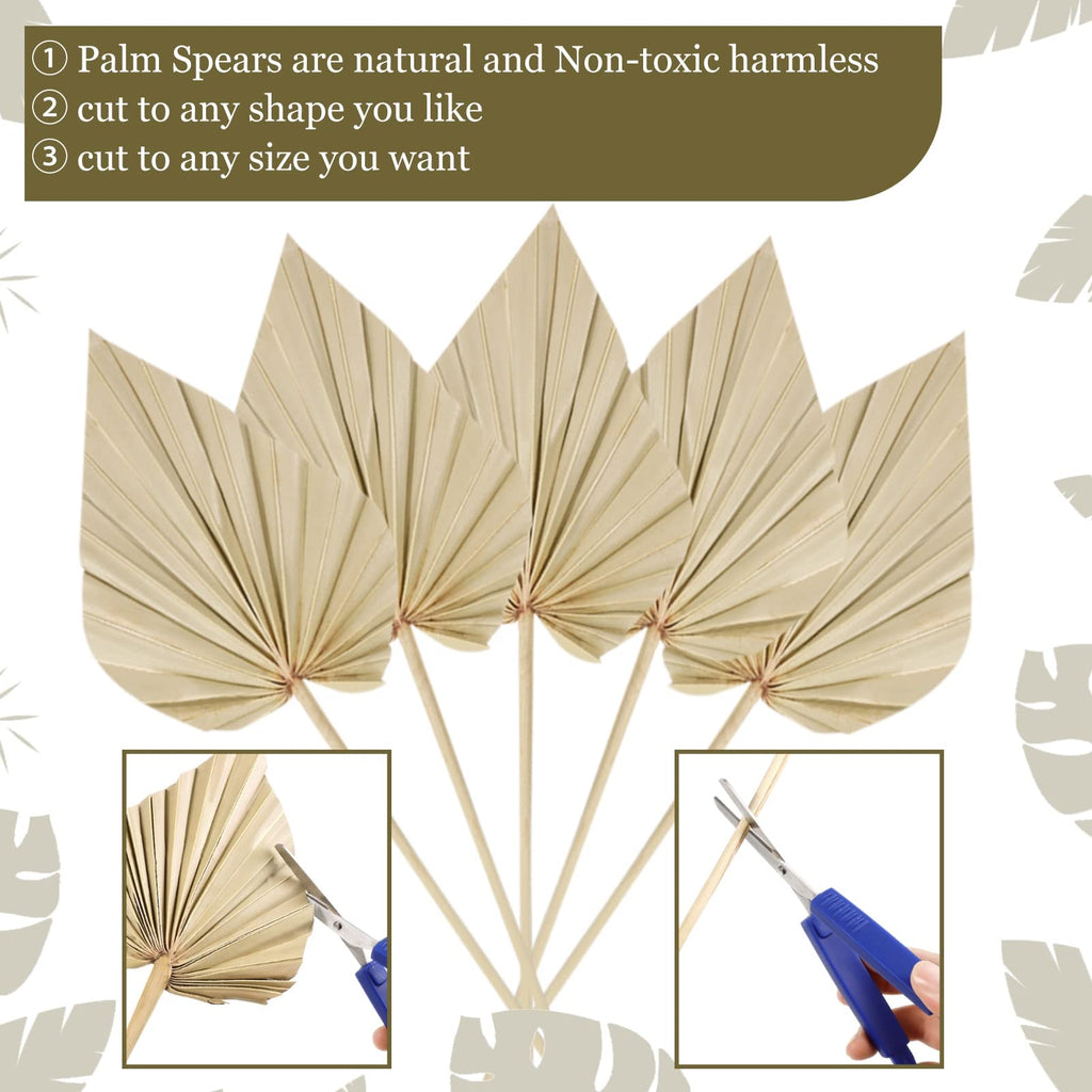 Chenkaiyang 20 Pcs Boho Dried Palm Spears Leaves Bulk, Small Natural Dried Real Palm Fans,Dried Palm Leaves With Stem Dried Leaf